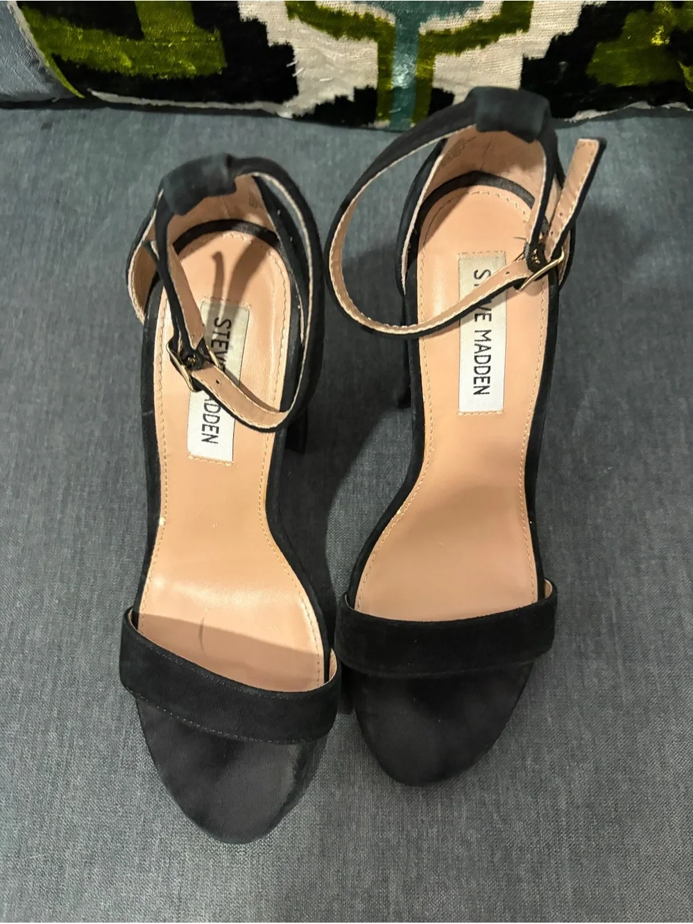 Steve Madden Black Suede Block Heel Ankle Strap Sandals 7.5